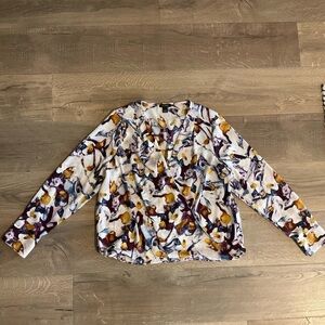 Halogen cream, eggplant, mustard wrap front long sleeved Blouse, 1X